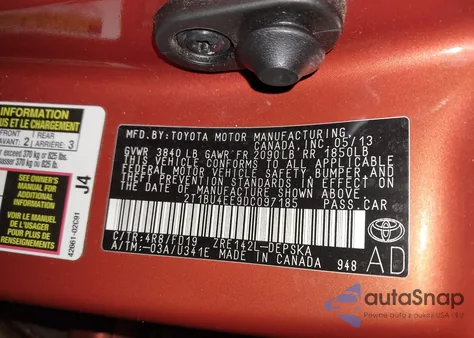 2013 Toyota Corolla S Special Edition из США, поврежденный, VIN 2T1BU4EE9DC097185